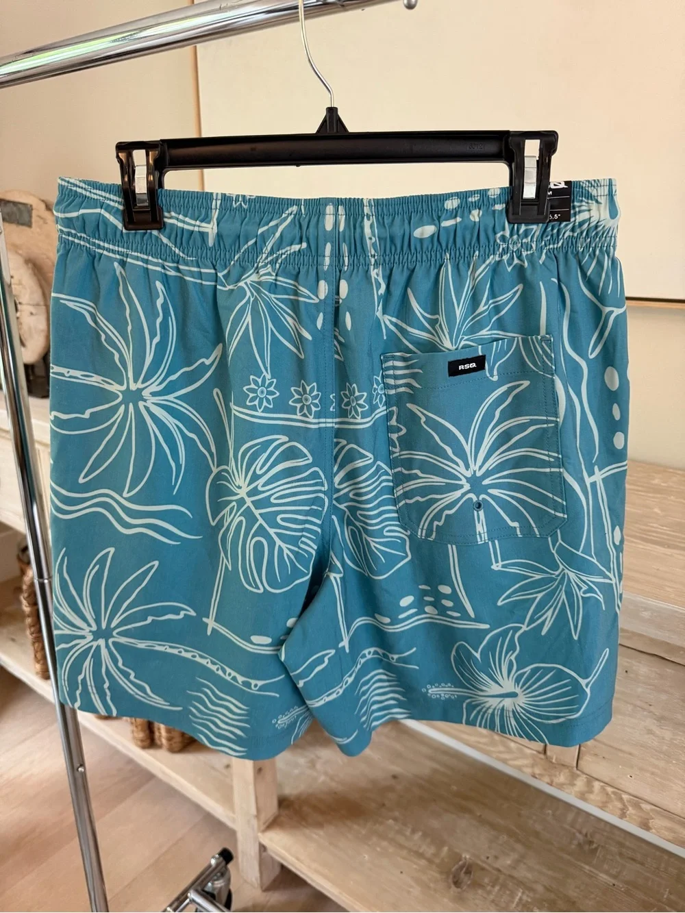 RSQ Teal Blue Tropical Print Swim Trunks